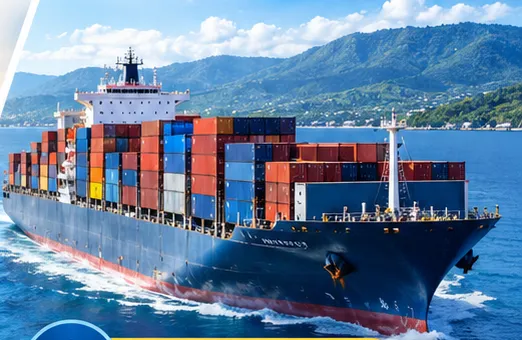 Container ship sailing toward the Jamaican coast
